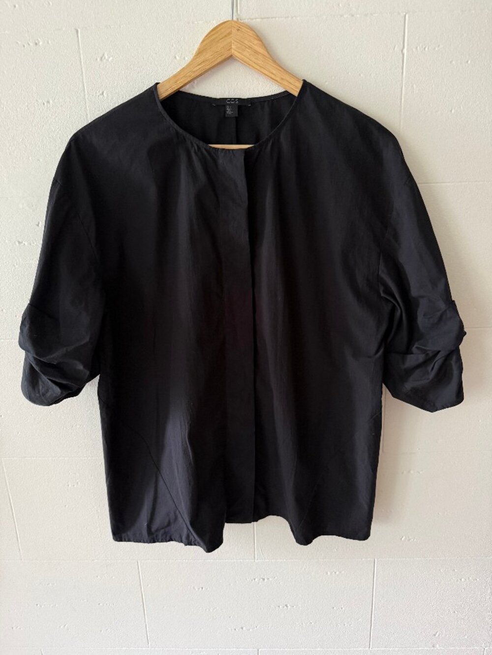 COS | Cotton Black Rushed Sleeve Detail Tunic Top Minimalist Classic | Size 6